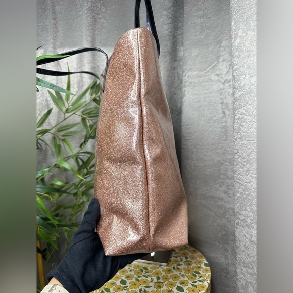 Kate Spade Live Colorfully Rose Gold Patent Glitter Sparkle Bon Shopper Tote Bag - Picture 4 of 15